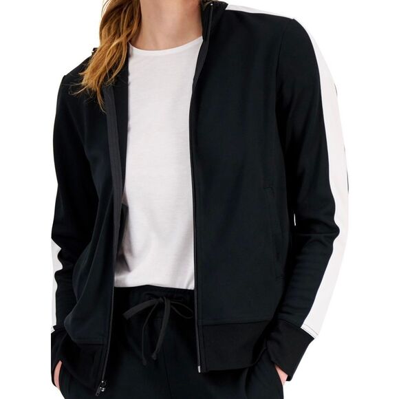 ID Ideology Women S Zip Striped Sleeve Track Jacket Black Size Small - Picture 1 of 3